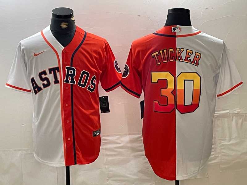 Mens Houston Astros #30 Kyle Tucker White Orange Split Stitched Baseball Jersey Dzhi